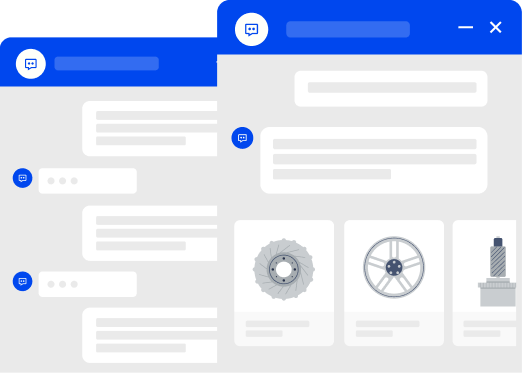 Interface with chat bubbles and gear icons on a gray background